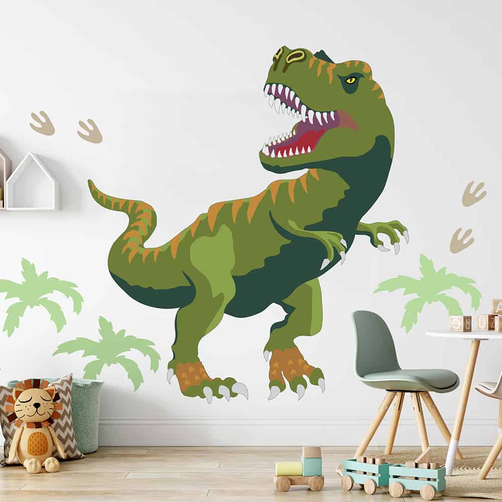 T-Rex Dinosaur Jumping out of wall. 3D Graphic Wall Decal Sticker. Pee –  StickerBrand