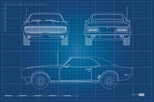 Image for Muscle Car Blueprint Wall Mural